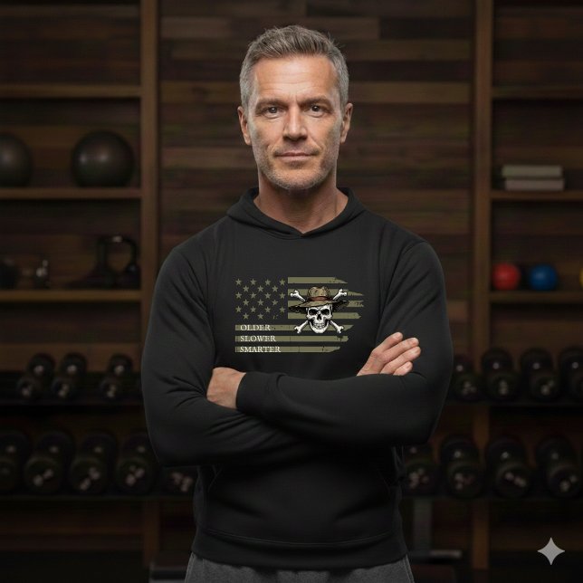 Older Slower Smarter American Flag Skull Hoodie (Skapare uppladdad)