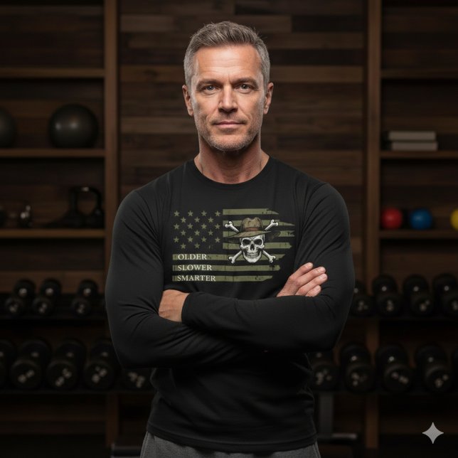 Older Slower Smarter Skull US Flag Long Sleeve Tee (Skapare uppladdad)