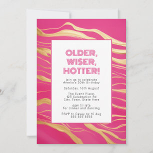 Older, Wiser, Hotter Shock rosa & Faux Guld Inbjudningar