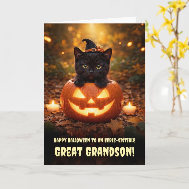 Olderbarns son Glad Halloween Söt svart katt  Kort (Gul blomma)