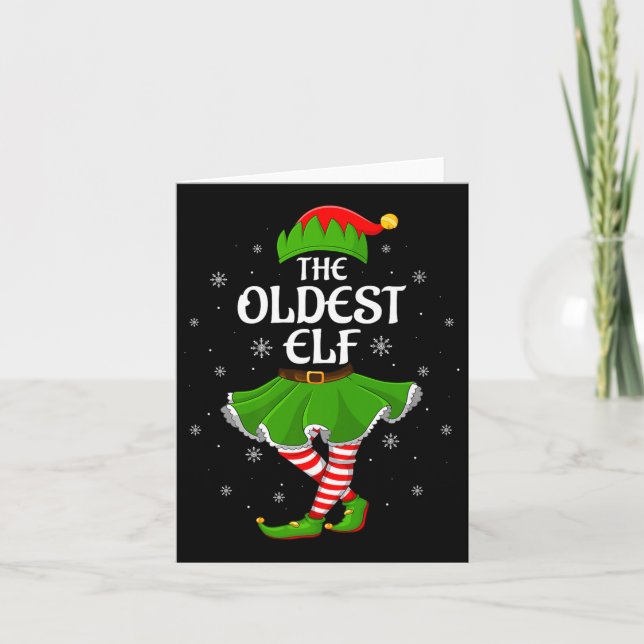 Oldest Elf Christmas Family Girls Women Elf Squad  Kort (Framsida)