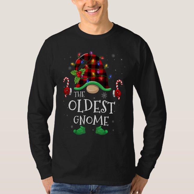 Oldest Gnome Buffalo Plaid Matching Family Christm T Shirt (Framsida)