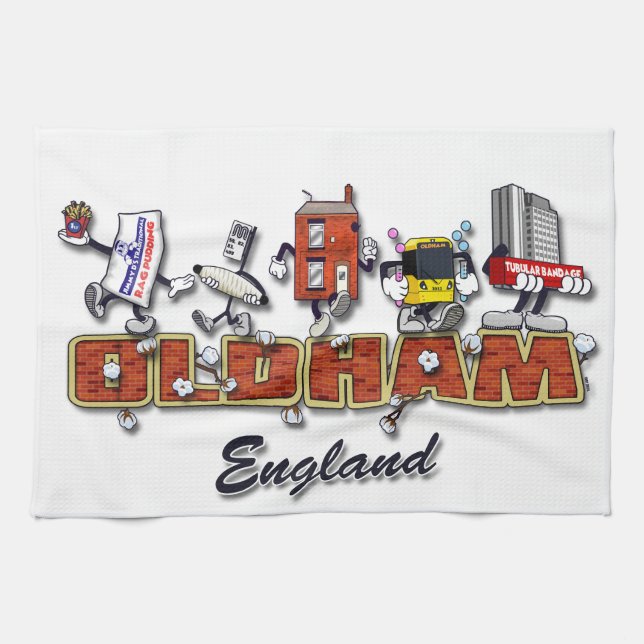 Oldham tecknade figurer kökshandduk (Horisontell)