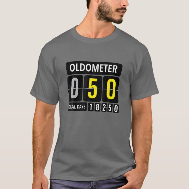 Oldometer 50 Lustigt 50:e födelsedagstextens Gult T Shirt (Framsida)