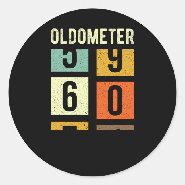 Oldometer 60:e födelsedagspresent runt klistermärke (Framsida)