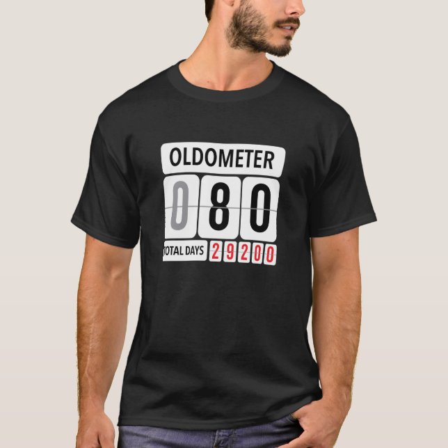 Oldometer 80 år gammal 80:e födelsedagssvart t shirt (Framsida)