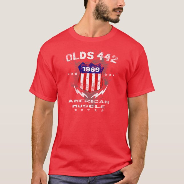 Olds 442 amerikanmuskel 1969 v3 tee shirt (Framsida)