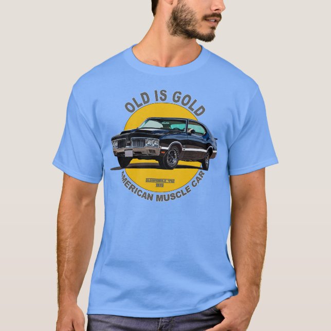 Oldsmobile 442 American Muscle 60s 70s Old is Gold T Shirt (Framsida)