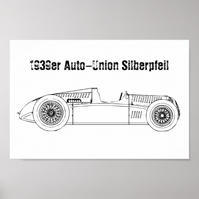 Oldtimer 1939 Tysk autounionspil Silver Poster (Framsidan)