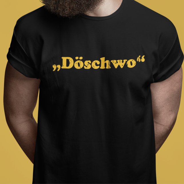 Oldtimer 2cv Döschwo Typografie T Shirt (2CV Shirt in Black with a Yellow Typography)