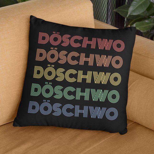 Oldtimer 2cv Ente 70er Döschwo Kudde (2CV Pillow in Black with a Red Blue Yellow Typography)