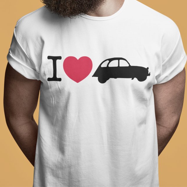 Oldtimer 2cv I love Ente T Shirt (I love 2CV T-Shirt in White with a Black Typography and Illustration)