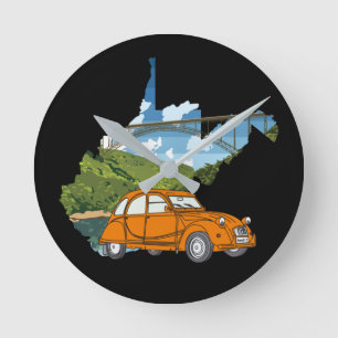 Oldtimer 2cv Landschaft Illustration Rund Klocka
