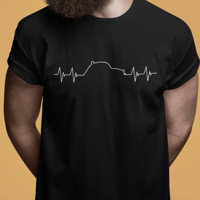 Oldtimer 2cv Pulse Frequenz T Shirt (2CV T-Shirt in Black with a White Pulse Illustration)
