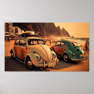 Oldtimer Beetle på Copacabana Beach Poster