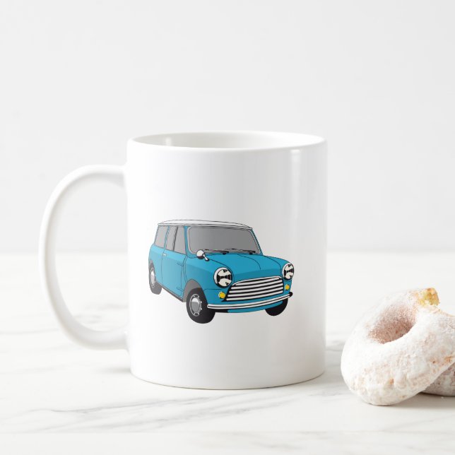 Oldtimer Blauer British Mini Cooper Kaffemugg (Med munk)