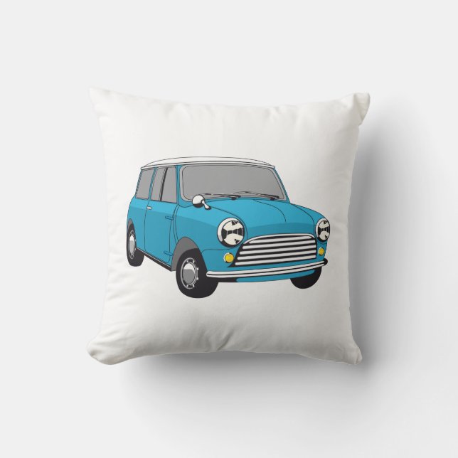 Oldtimer Blauer British Mini Cooper Kudde (Framsida)
