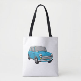 Oldtimer Blauer British Mini Cooper Tygkasse