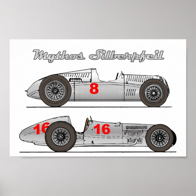 Oldtimer Deutschland 1939 Auto-Union Sielberpfeil Poster (Framsidan)