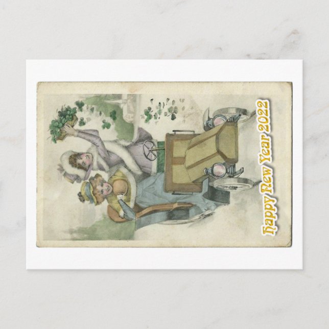 Oldtimer happy new year 2022 vykort (Framsida)