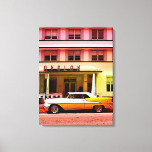 Oldtimer i Art Deco-distriktet, Miami, Florida Canvastryck