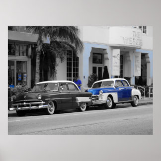 Oldtimer vid Ocean Drive Miami Beach Poster