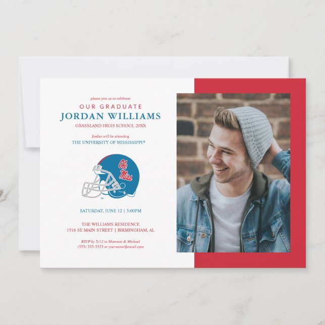 Ole Miss fotbollshjälm | Ljusblå Meddelande (Framsida)