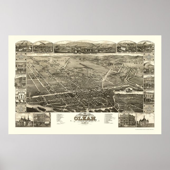 Olean, NY Panoramic Karta - 1882 Poster (Framsidan)