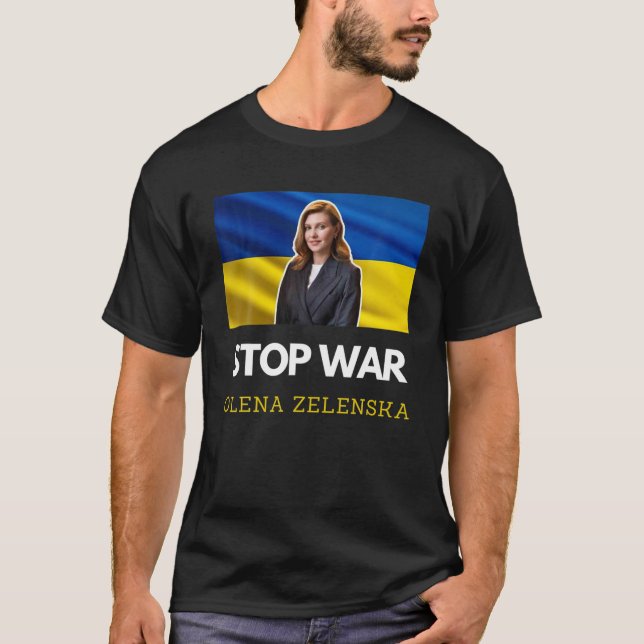 Olena Zelenska Zelenskyy Zelensky Ukraina Flagga P T Shirt (Framsida)