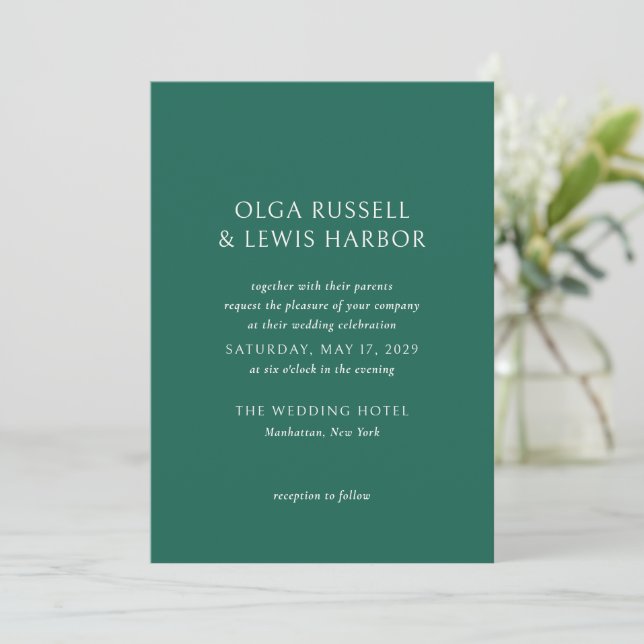 Olga Emerald Grönt Modern Bröllop Inbjudningar (Stående Fram)