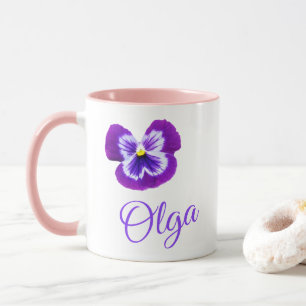 "Olga" Namn Logotyp med Lila Pansy Mugg