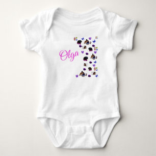 "Olga" Namn Med Marsvin Penséar Baby Bodysuit T Shirt