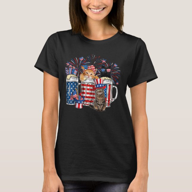Ölglas & Katter USA Flagga 4:e Juli Oberoend T Shirt (Framsida)
