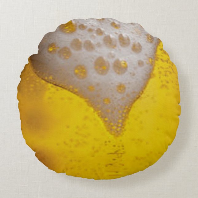 Ölglas med bubblor och skum rund kudde (Framsidan)