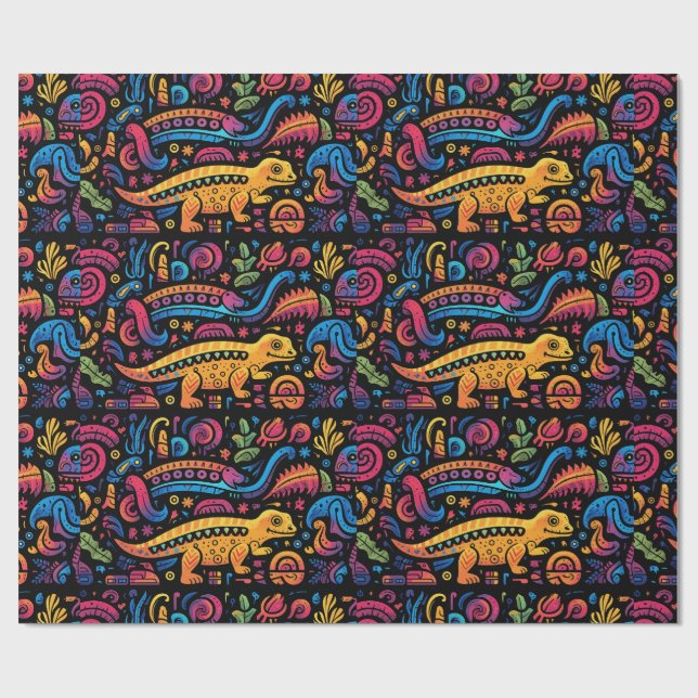 Olika animaliska former i levande färg presentpapper (Platt)