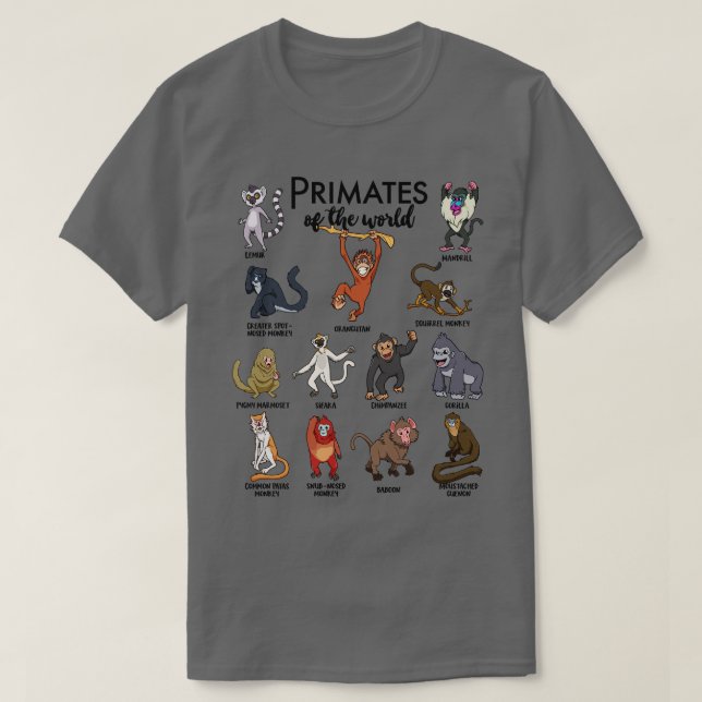 Olika apor av primater t shirt (Design framsida)