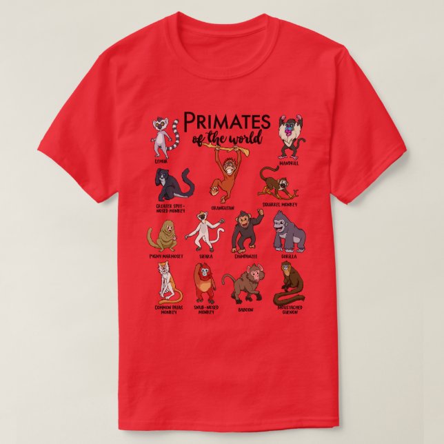 Olika apor av primater t shirt (Design framsida)