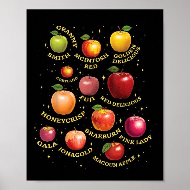 Olika äppelsorter Äpplevarianter Äpplebild Poster (Framsidan)