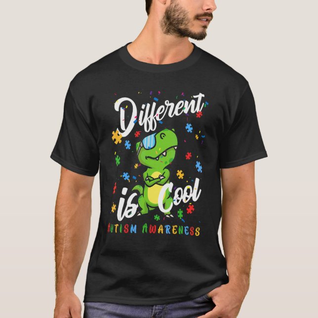 Olika Är Coolt Autism Acceptans Dinosaurie Trex P T Shirt (Framsida)