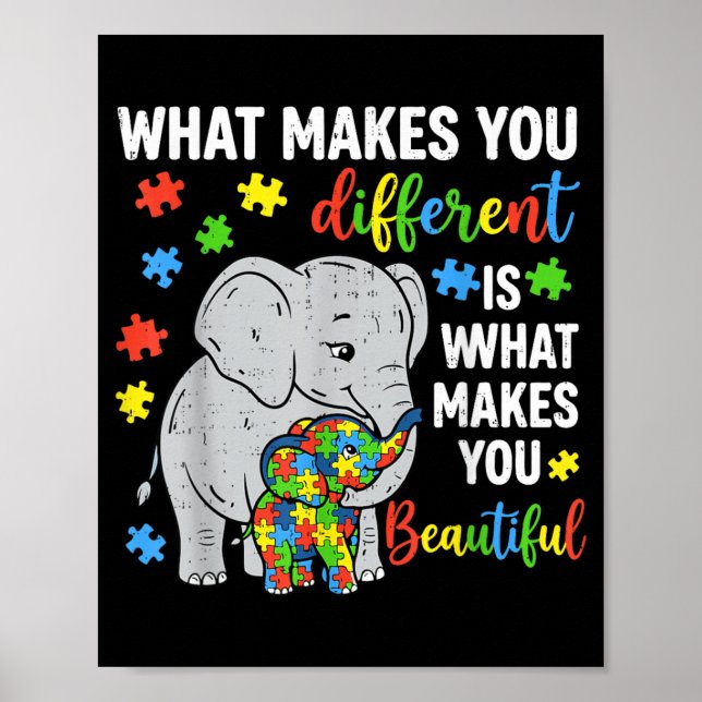 Olika är vackert Elefant Autism Medvetenhet Poster (Framsidan)