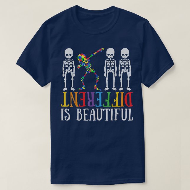 Olika är vackra Dabbing Skeleton Autism Awa T Shirt (Design framsida)