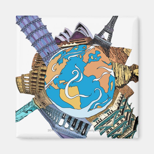 Olika berömd ställe i världen magnet (Framsidan)