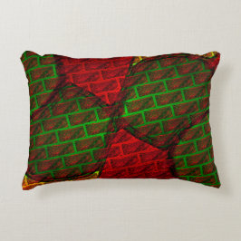 Olika bildmontage, tegel, rött, grönt, gult prydnadskudde