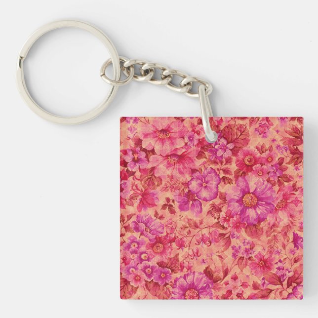 Olika blommande blommor i varma rosa och lila nyan (Framsidan)