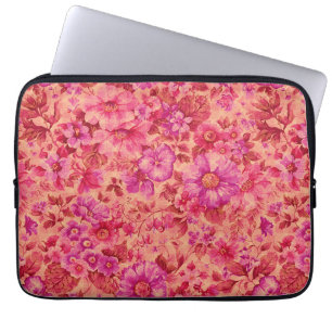 Olika blommande blommor i varma rosa och lila nyan laptop fodral