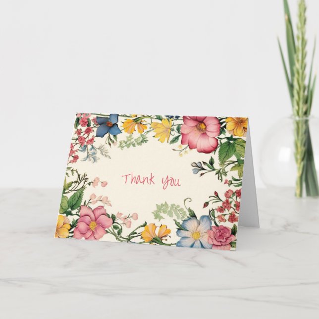 Olika blommor, konst, din text tack kort (Framsida)