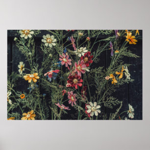 Olika blommor på den svarta träbakgrunden. Ab Poster