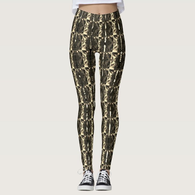 Olika brunt, olika strimlat lodrät leggings (Framsida)
