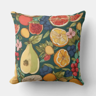 Olika citrusfrukter, druvor och blommor. Paintin Kudde