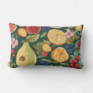 Olika citrusfrukter, druvor och blommor. Paintin Lumbarkudde
